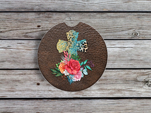 Floral Cross Car Coaster