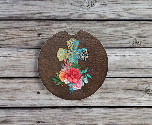 Floral Cross Car Coaster