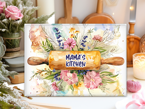 Mama's Kitchen Watercolor Cutting Board