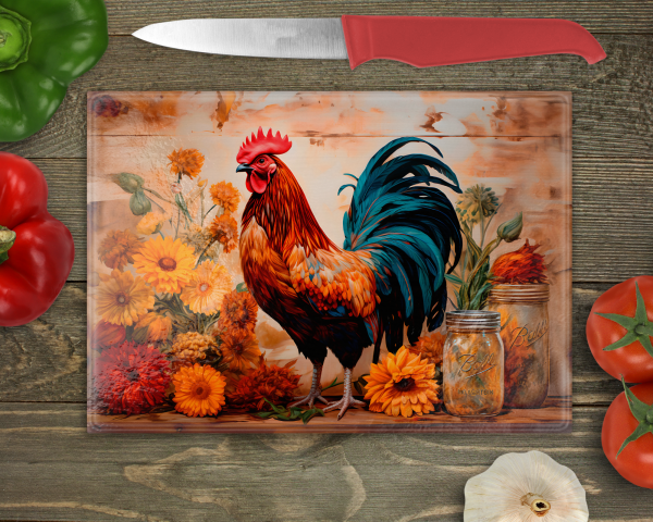 Rooster and Sunflower Cutting Board