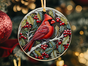 Cardinal with Red Berries Ornament