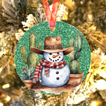 Cowboy Snowman in Green Ornament