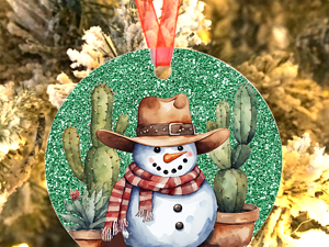 Cowboy Snowman in Green Ornament