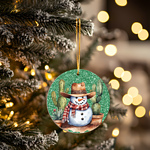 Cowboy Snowman in Green Ornament