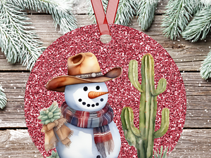 Cowboy Snowman in Red Ornament