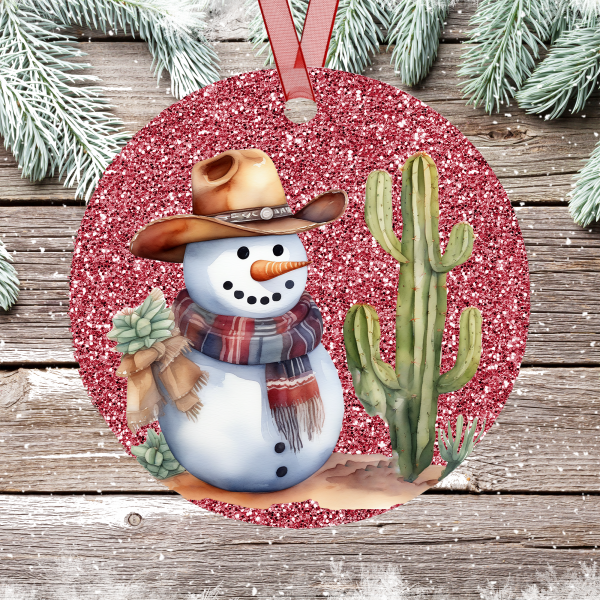 Cowboy Snowman in Red Ornament