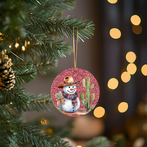 Cowboy Snowman in Red Ornament