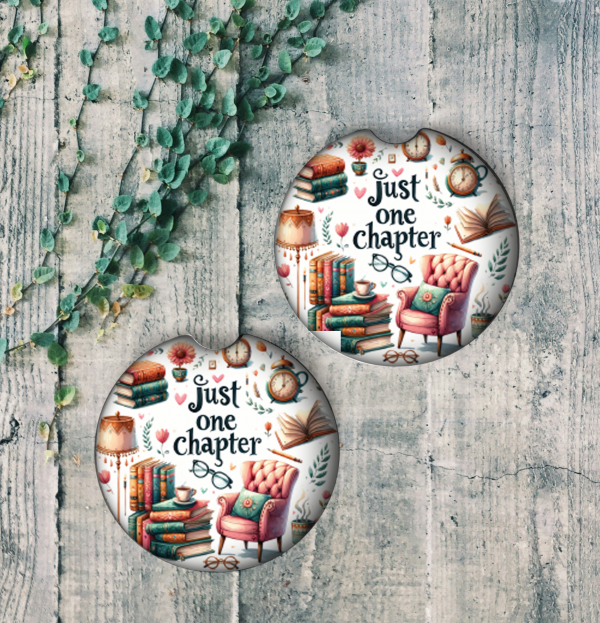 Just One Chapter Car Coasters