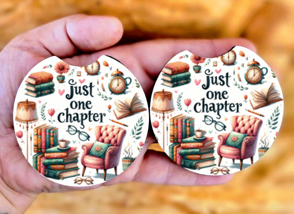 Just One Chapter Car Coasters