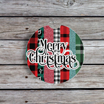 Plaid Merry Christmas Car Coaster