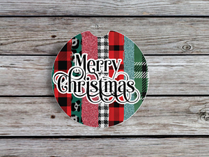 Plaid Merry Christmas Car Coaster