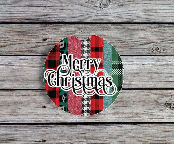 Plaid Merry Christmas Car Coaster