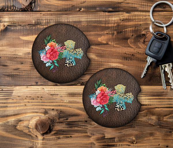 Floral Cross Car Coaster