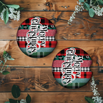 Plaid Merry Christmas Car Coaster