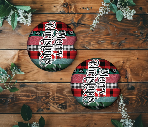 Plaid Merry Christmas Car Coaster